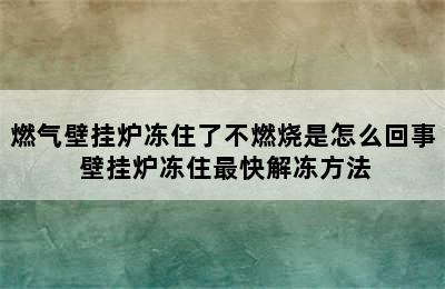 燃气壁挂炉冻住了不燃烧是怎么回事 壁挂炉冻住最快解冻方法